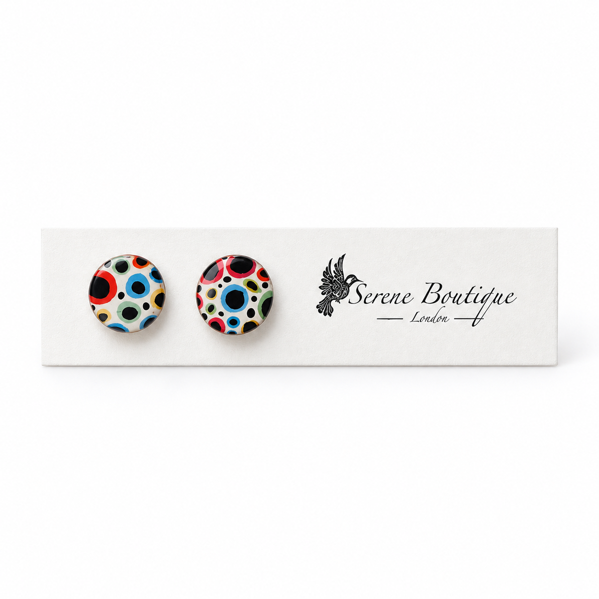 Handpainted Colour Pop Wooden Stud Earrings – Abstract Dot Design – Sterling Silver Posts