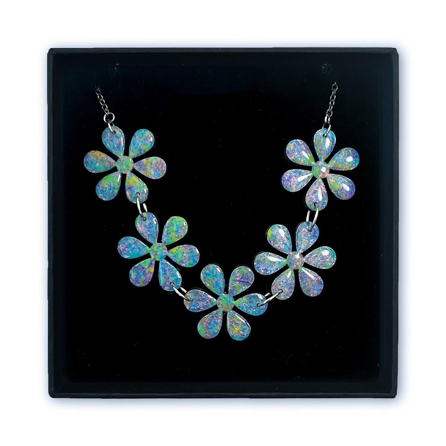 Opalescent Iridescent Flower Blossom Necklace – Resin Finished