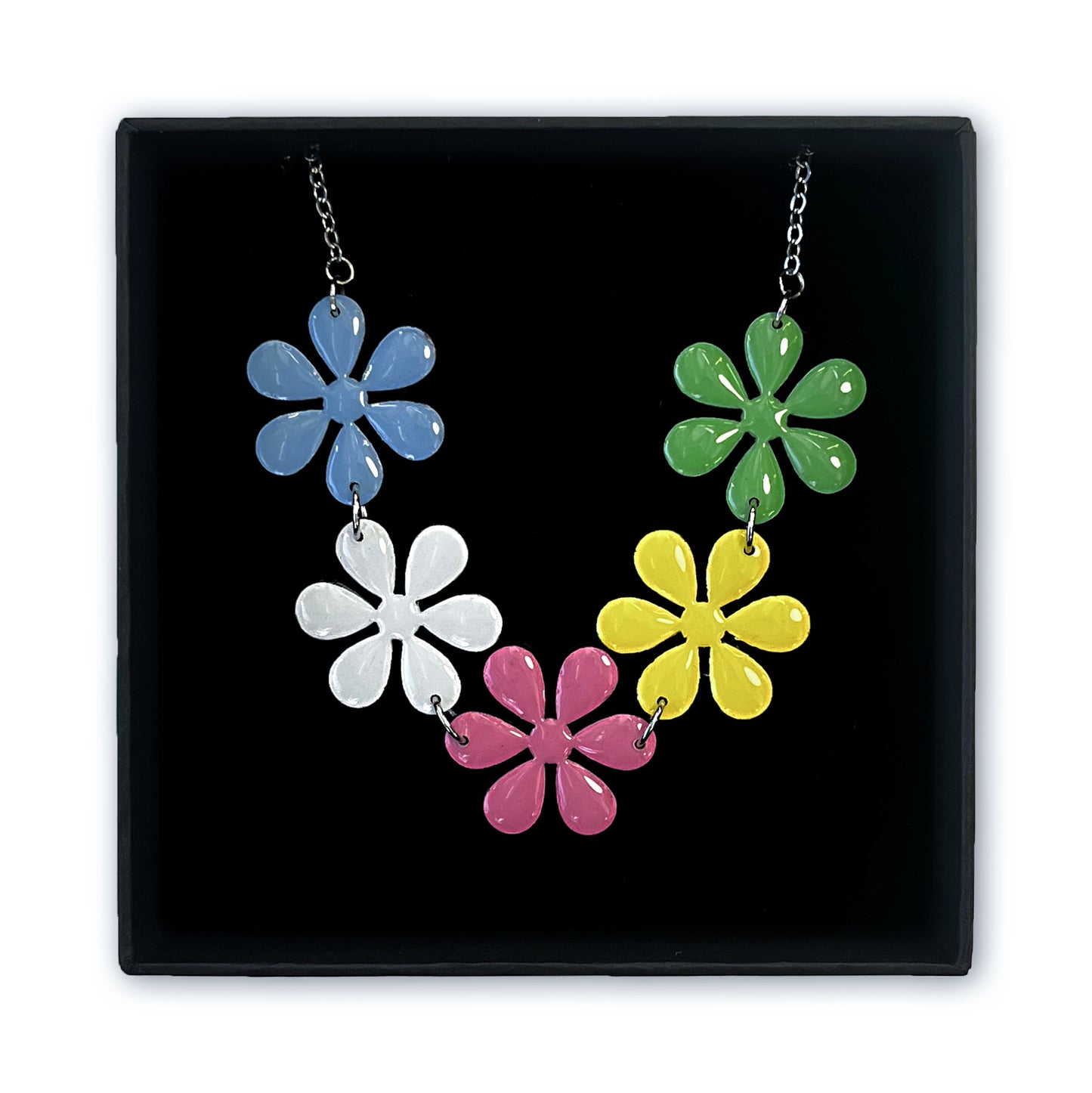 Mixed Colour Retro Flower Necklace – Hand-Painted & Resin Finished