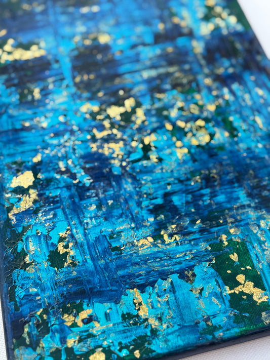 Midnight Tide – Original Acrylic & Gold Leaf Abstract on Canvas (30 × 21 cm)