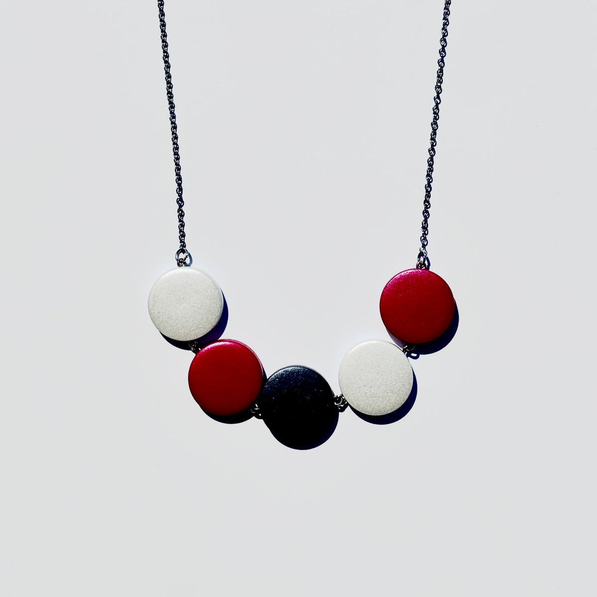 Monochrome Pop Wooden Disc Necklace (Sterling Silver, Adjustable Length)