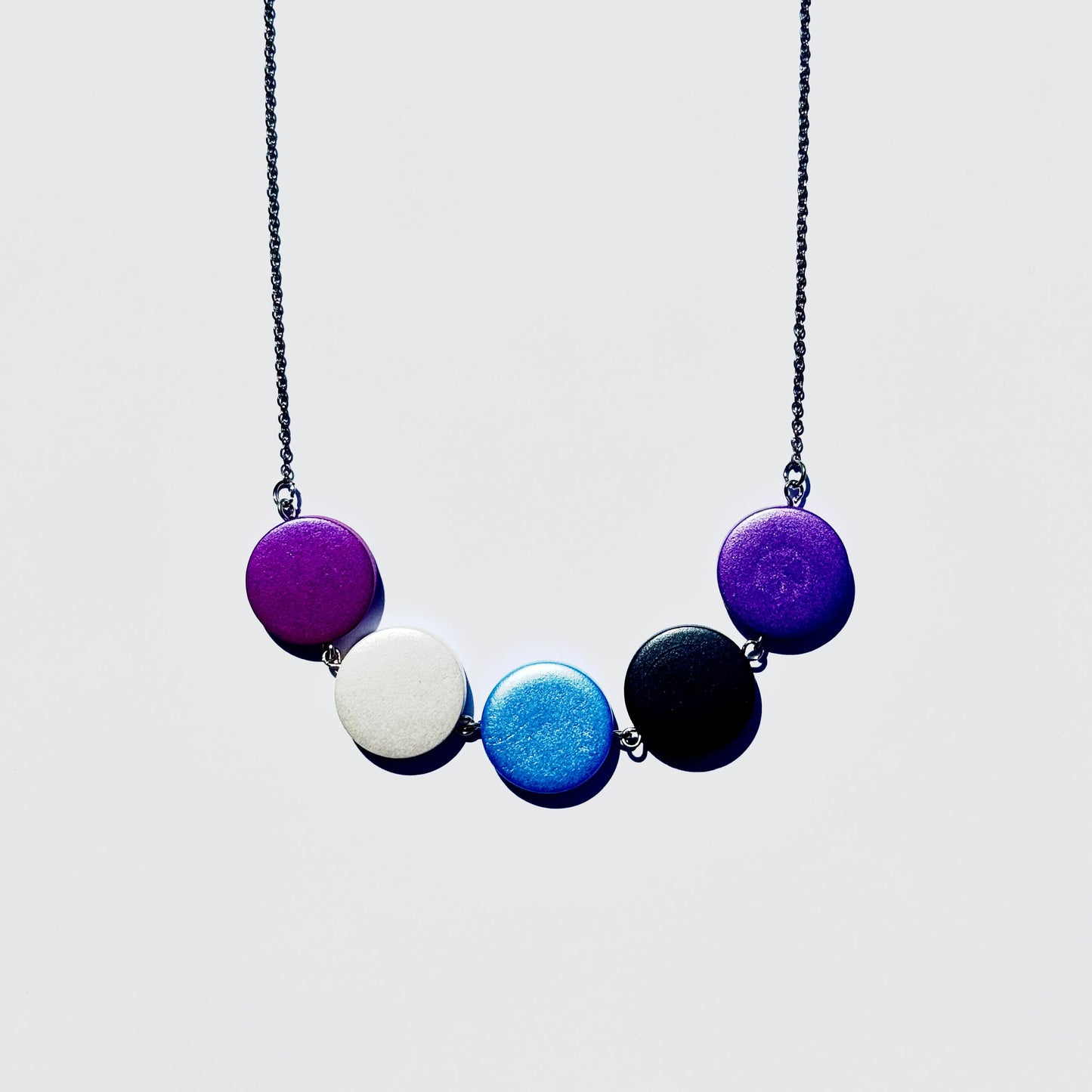 Jewel Tone Wooden Disc Necklace (Sterling Silver, Adjustable Length)
