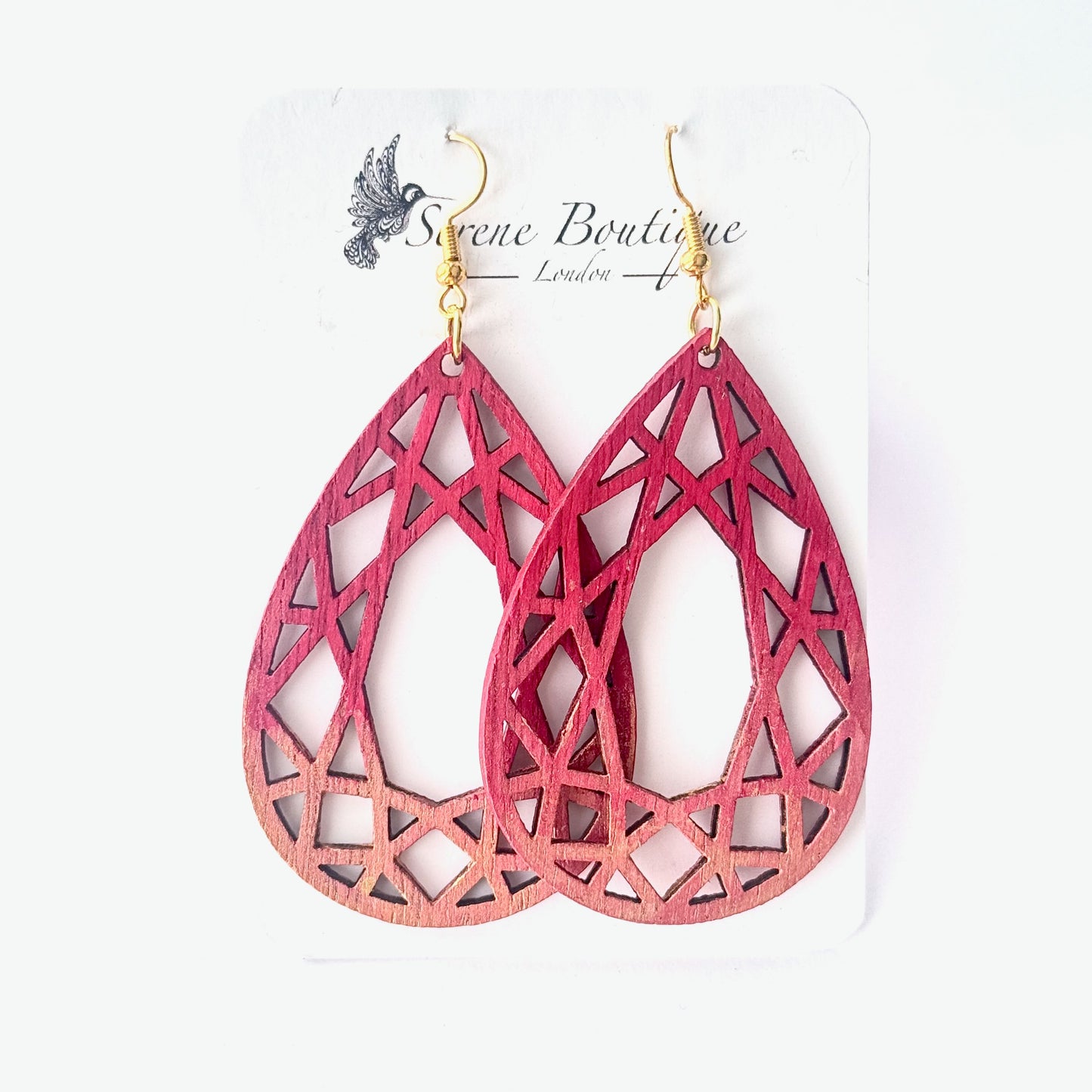 Laser-Cut Geometric Teardrop Hoop Earrings – Ombre Finish | Large Statement Drops