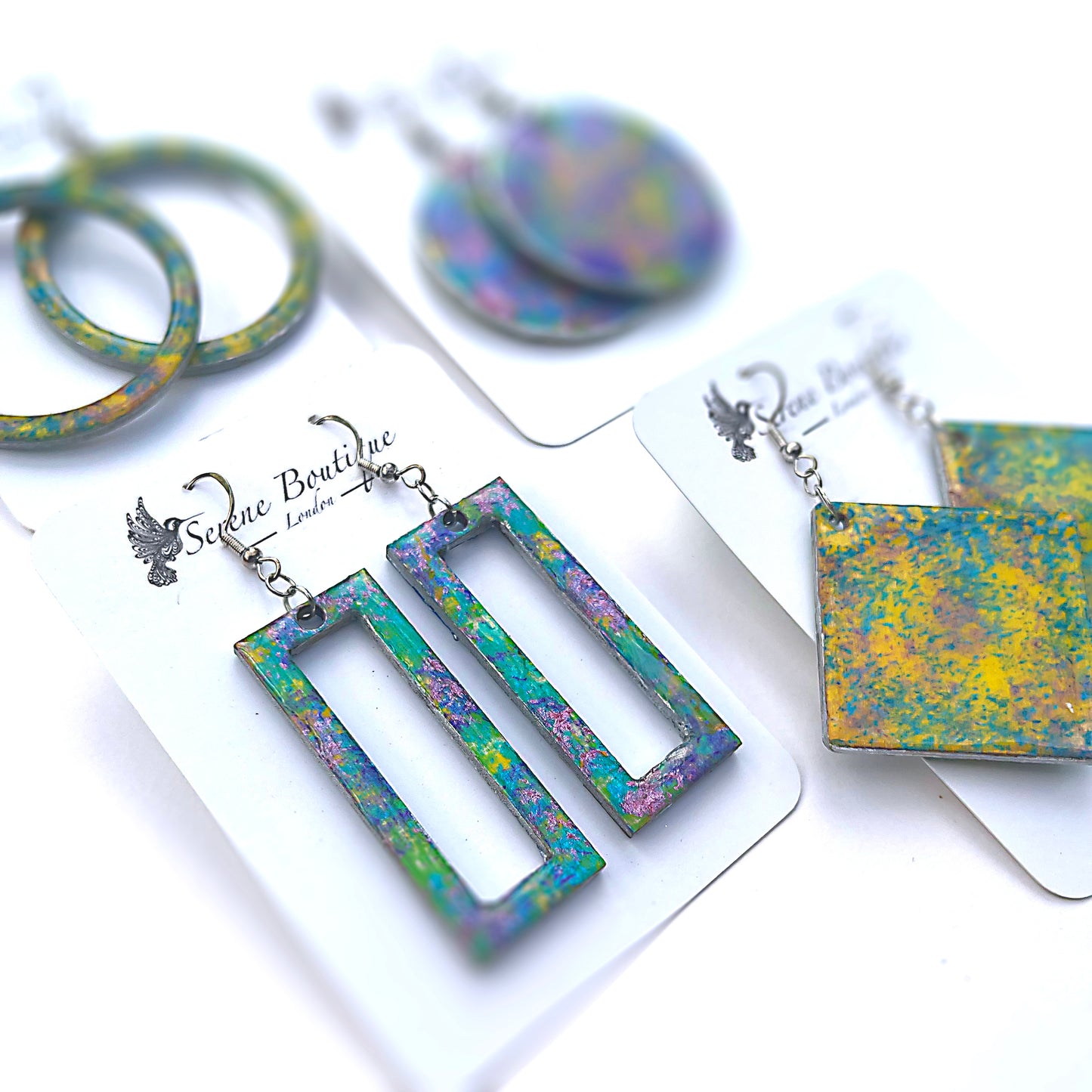 Zazzle Hand-Painted Lightweight Wooden Rectangle Hoop Earrings – Sterling Silver 925 Hooks