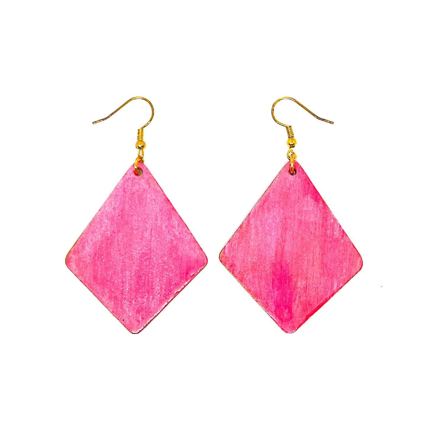 Serene Boutique Rainbow Safari Diamond Earrings – Hand-Painted Wood, Resin Gloss & Gold-Plated 925 Hooks (7cm Drop)