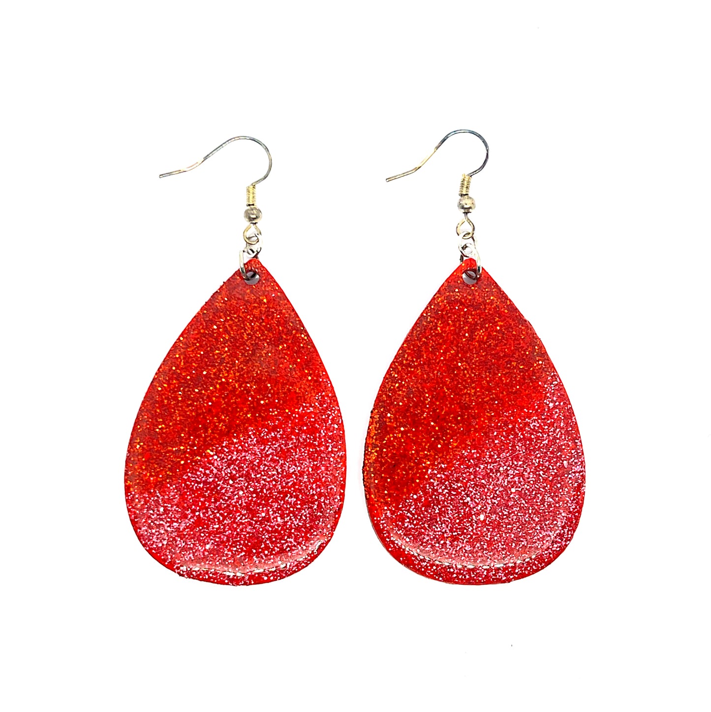 Serene Boutique Red Glitter Teardrop Earrings – Hand-Painted Wood with Resin Gloss & 925 Sterling Silver Hooks