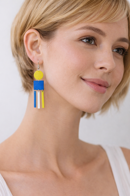 Serene Boutique Geometric Asymmetrical Earrings – Hand-Painted Wood, Varnish finish & 925 Sterling Silver Hooks
