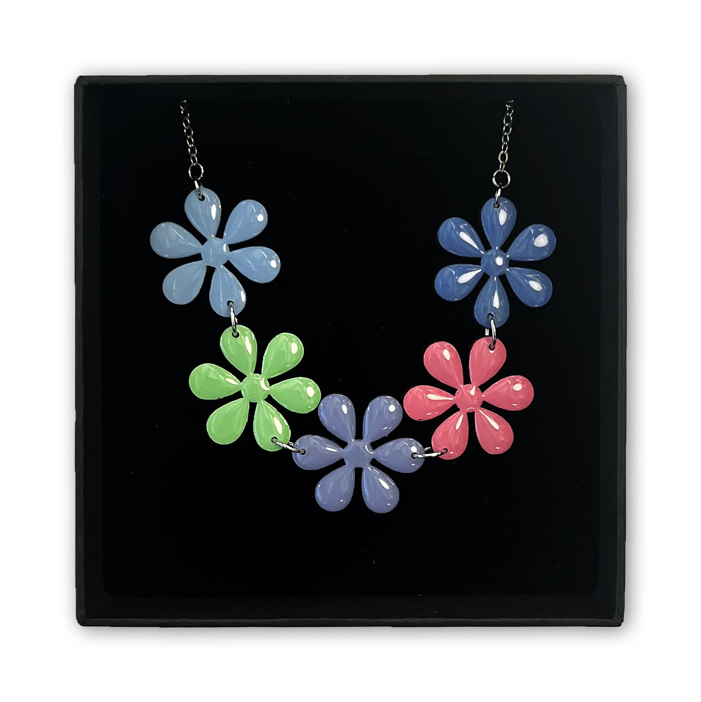 Pastel Flower Blossom Statement Necklace – Hand-Painted Wood & Resin