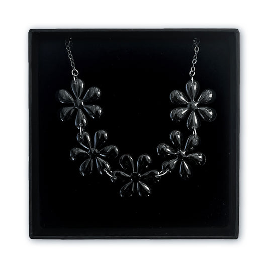 Midnight Black Gloss Flower Blossom Necklace – Resin Finished