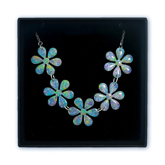 Opalescent Iridescent Flower Blossom Necklace – Resin Finished