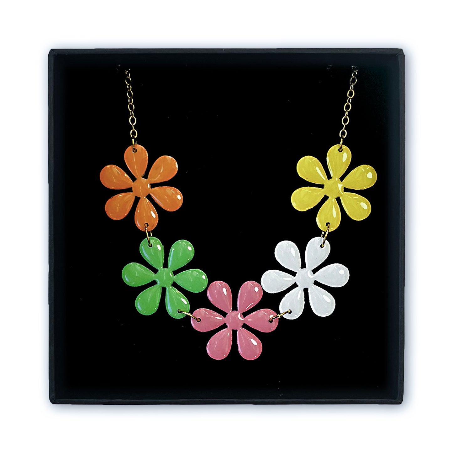 Bright Rainbow Flower Blossom Necklace – Hand-Painted Flowers