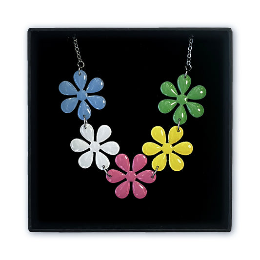 Mixed Colour Retro Flower Necklace – Hand-Painted & Resin Finished