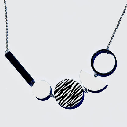 Twist ‘N’ Go Black White Hand-Painted Transforming Wooden Necklace – Multi-Shape Statement Piece