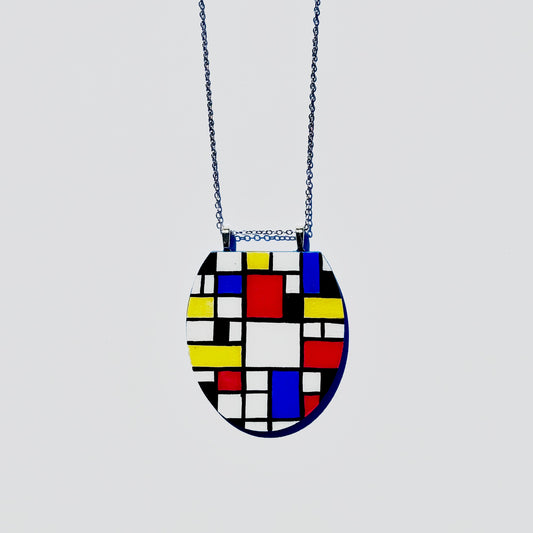 Mondrian Oval Pendant Necklace – Geometric Colour Block