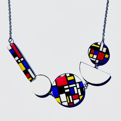 Twist ‘N’ Go Mondrian Hand-Painted Transforming Wooden Necklace – Multi-Shape Statement Piece