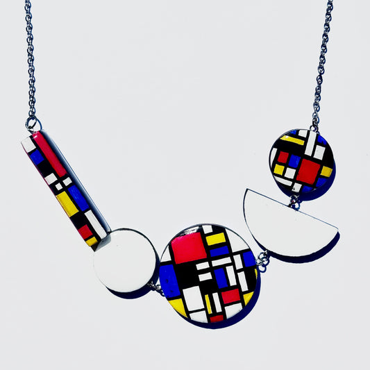 Twist ‘N’ Go Mondrian Hand-Painted Transforming Wooden Necklace – Multi-Shape Statement Piece