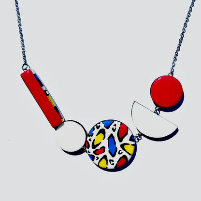 Twist ‘N’ Go Mondrian Hand-Painted Transforming Wooden Necklace – Multi-Shape Statement Piece