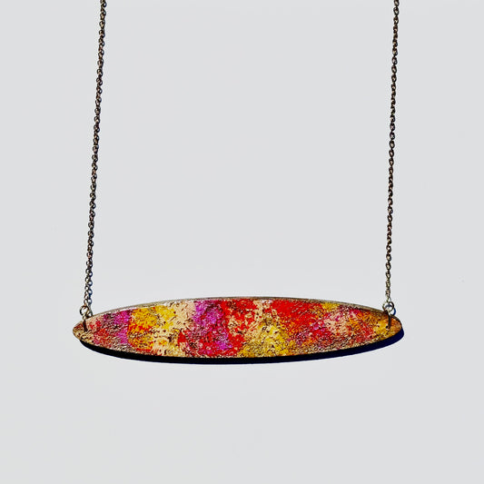 Sunset Arc Statement Necklace – Hand-Painted Gold Leaf Pendant