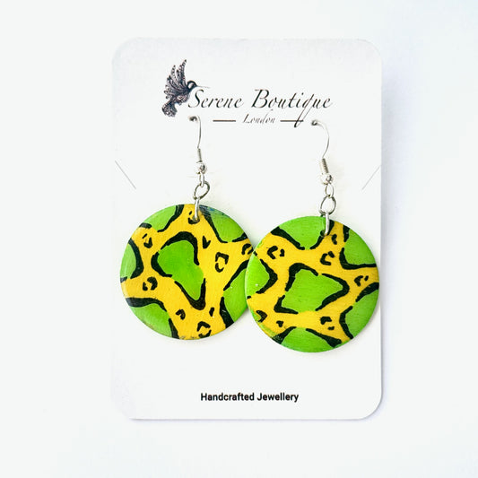 Hand-Painted Wooden Disc Earrings – Lemon Lime Medium Statement Drops