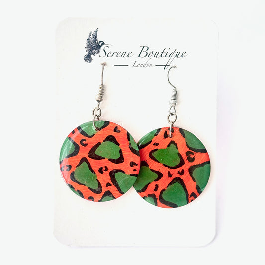 Hand-Painted Wooden Disc Earrings – Watermelon Medium Statement Drops
