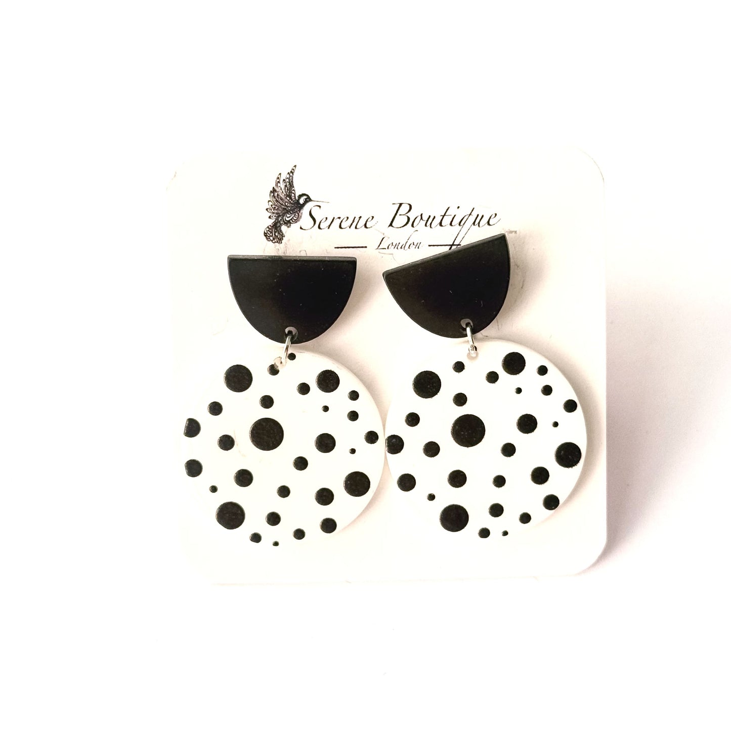 Acrylic Statement Drop Earrings – Geometric Contrast Design | Polka Dot Disc Drops