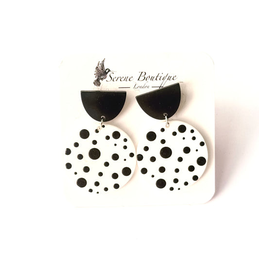 Acrylic Statement Drop Earrings – Geometric Contrast Design | Polka Dot Disc Drops