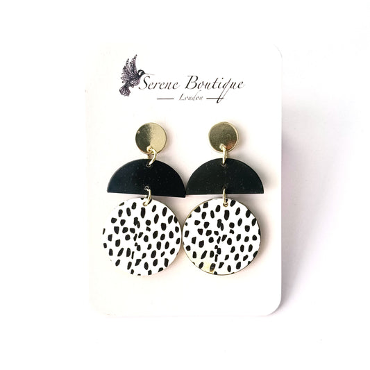 Acrylic Statement Drop Earrings – Geometric Contrast Design | Polka Dot Gold Disc Drops