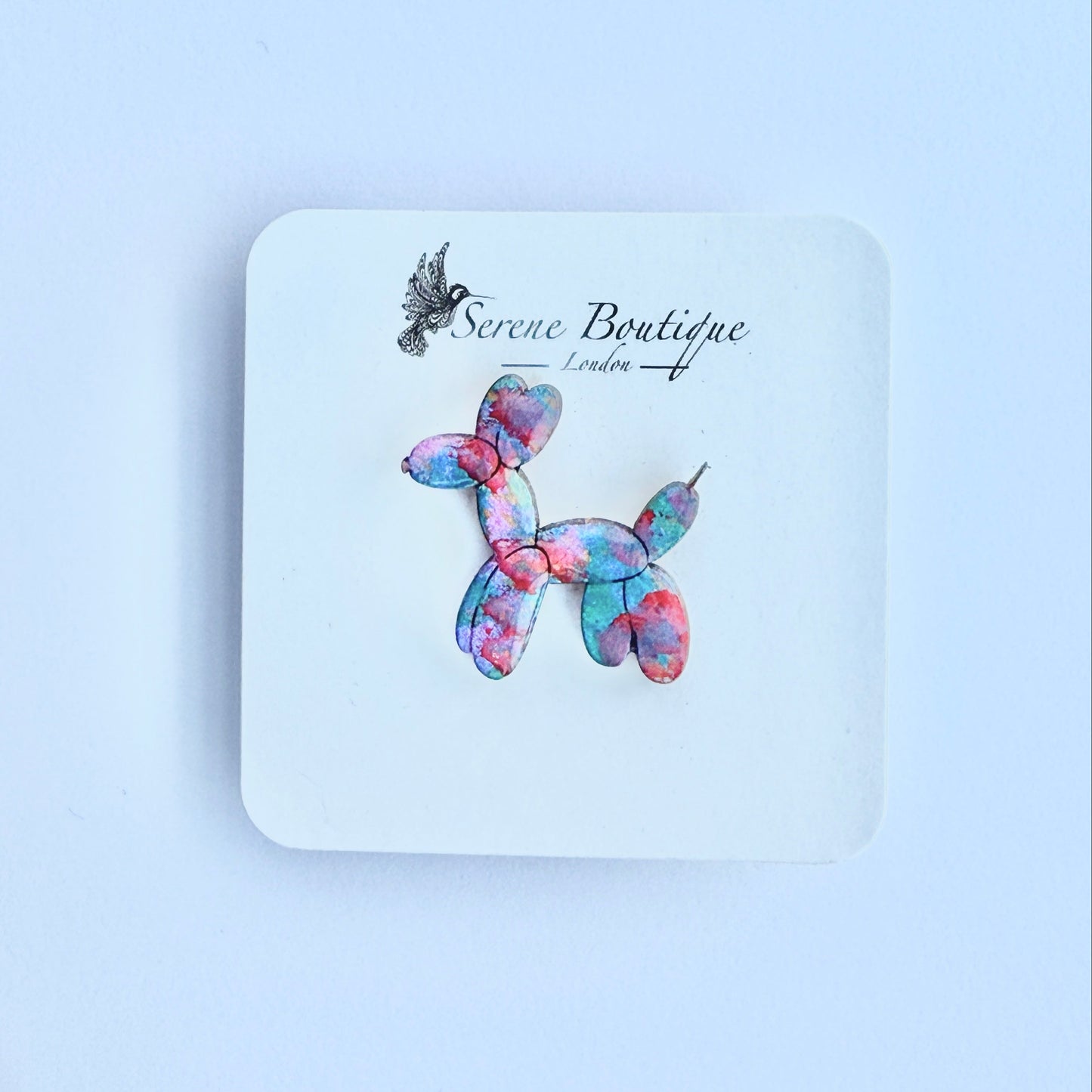 Hand-Painted Wooden Balloon Dog Brooch – Gloss Resin Finish