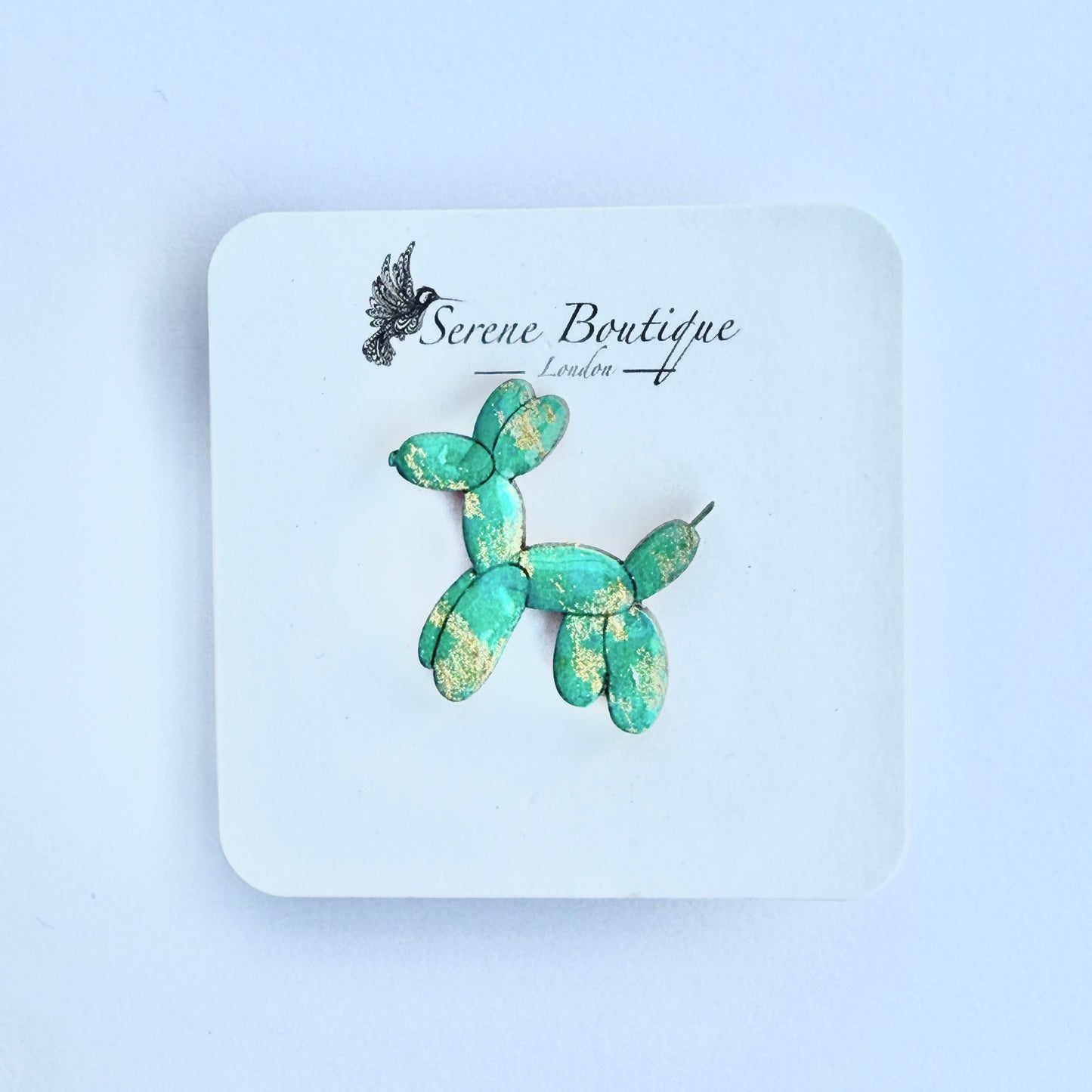 Hand-Painted Wooden Balloon Dog Brooch – Gloss Resin Finish