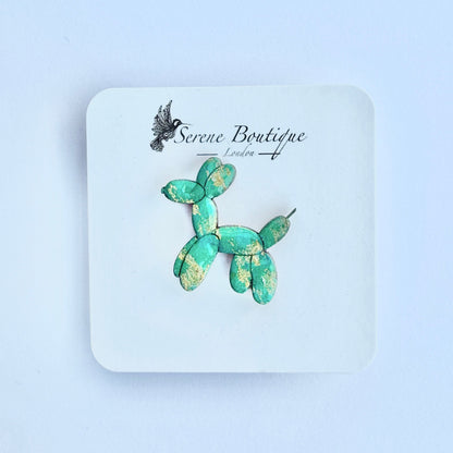 Hand-Painted Wooden Balloon Dog Brooch – Gloss Resin Finish