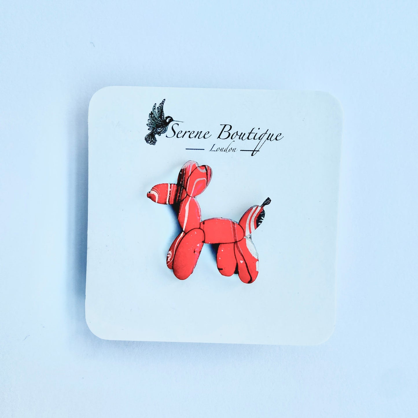 Hand-Painted Wooden Balloon Dog Brooch – Gloss Resin Finish