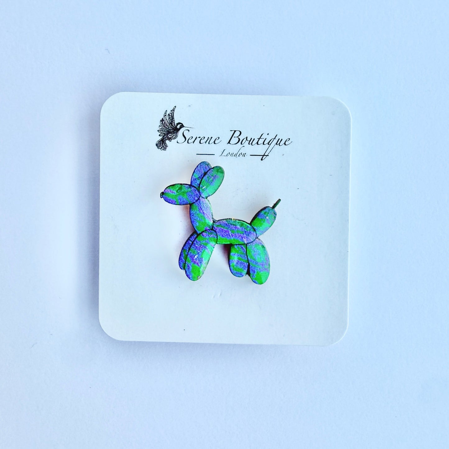 Hand-Painted Wooden Balloon Dog Brooch – Gloss Resin Finish