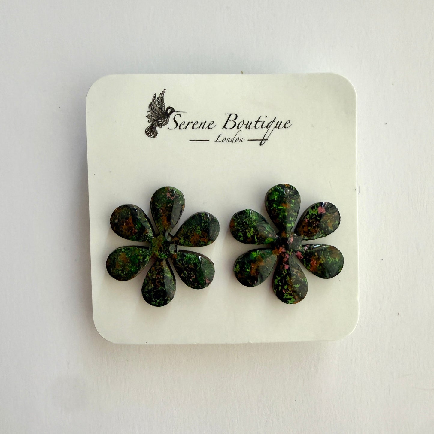 Handpainted Floral Stud Earrings – Woodland Bloom Wooden Flower Studs – Sterling Silver Posts