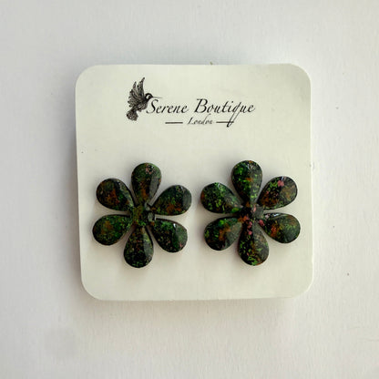 Handpainted Floral Stud Earrings – Woodland Bloom Wooden Flower Studs – Sterling Silver Posts