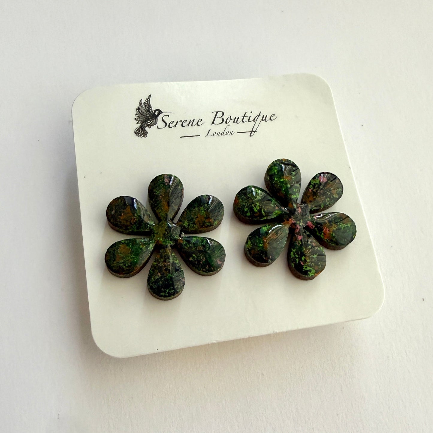 Handpainted Floral Stud Earrings – Woodland Bloom Wooden Flower Studs – Sterling Silver Posts
