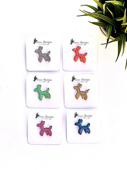 Hand-Painted Wooden Balloon Dog Brooch – Gloss Resin Finish