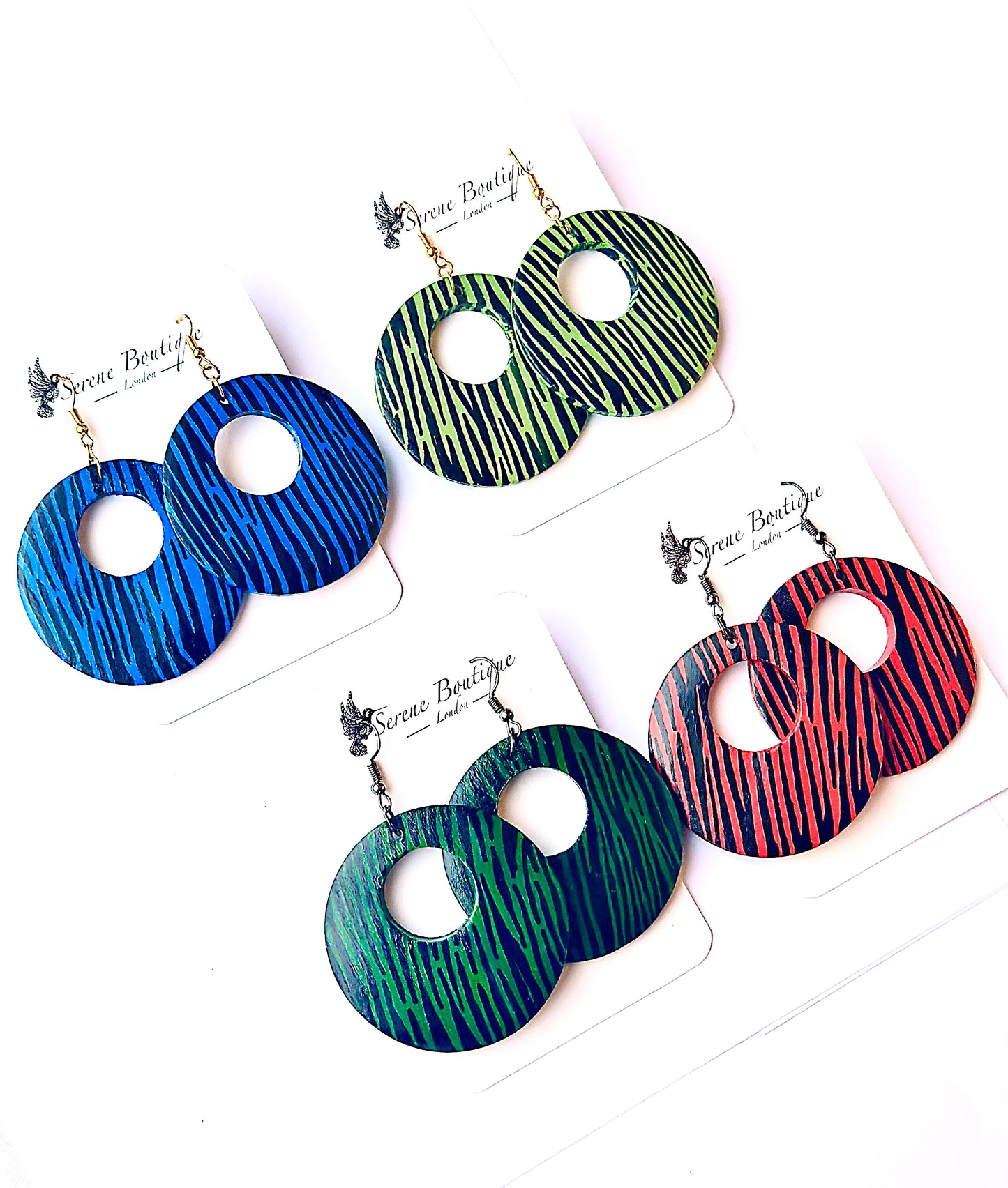 Zebra Hand-Painted Lightweight Wooden Donut Earrings