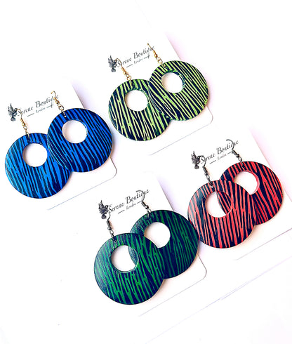 Zebra Hand-Painted Lightweight Wooden Donut Earrings