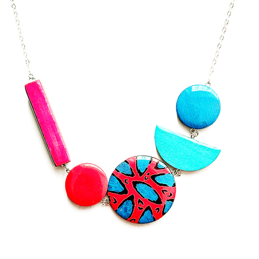 Twist 'N' Go Hand-Painted Transforming Wooden Necklace – Multi-Shape Colourful Statement Piece