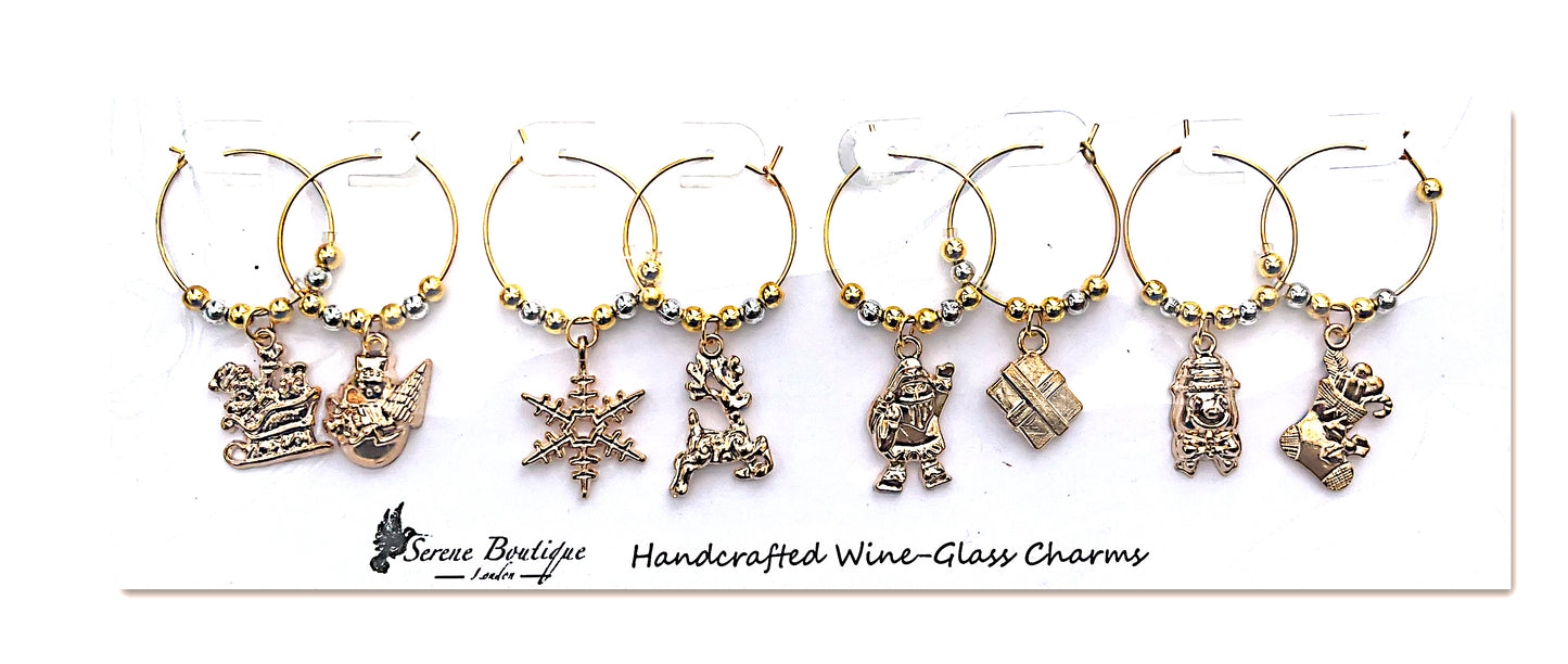 Serene Boutique Handcrafted Christmas Wine-Glass Charms – Set of 8 Festive Enamel Markers