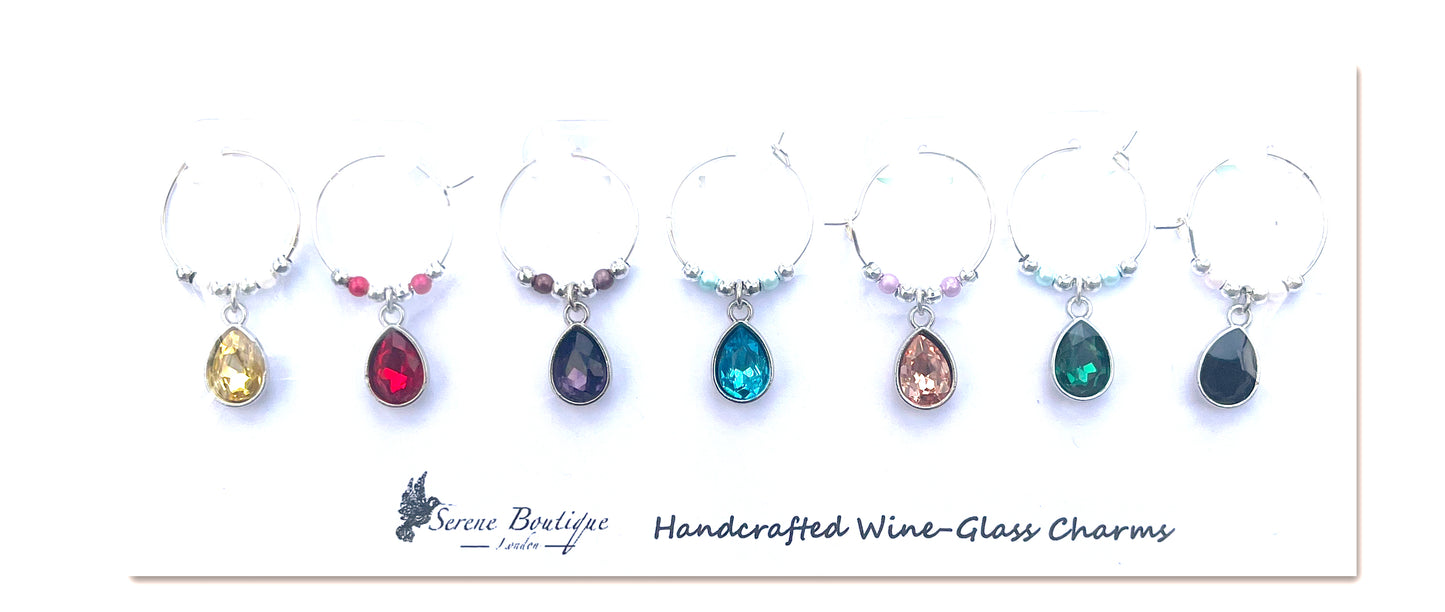 Serene Boutique Handcrafted Crystal Wine-Glass Charms – Set of 7 Gemstone Markers