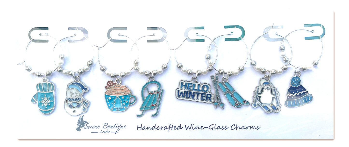 Serene Boutique Handcrafted Christmas Wine-Glass Charms – Set of 8 Festive Enamel Markers