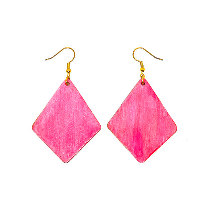 Serene Boutique Rainbow Safari Diamond Earrings – Hand-Painted Wood, Resin Gloss & Gold-Plated 925 Hooks (7cm Drop)