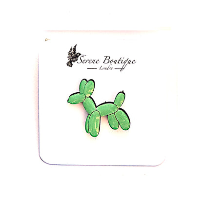 Hand-Painted Wooden Balloon Dog Brooch – Gloss Resin Finish
