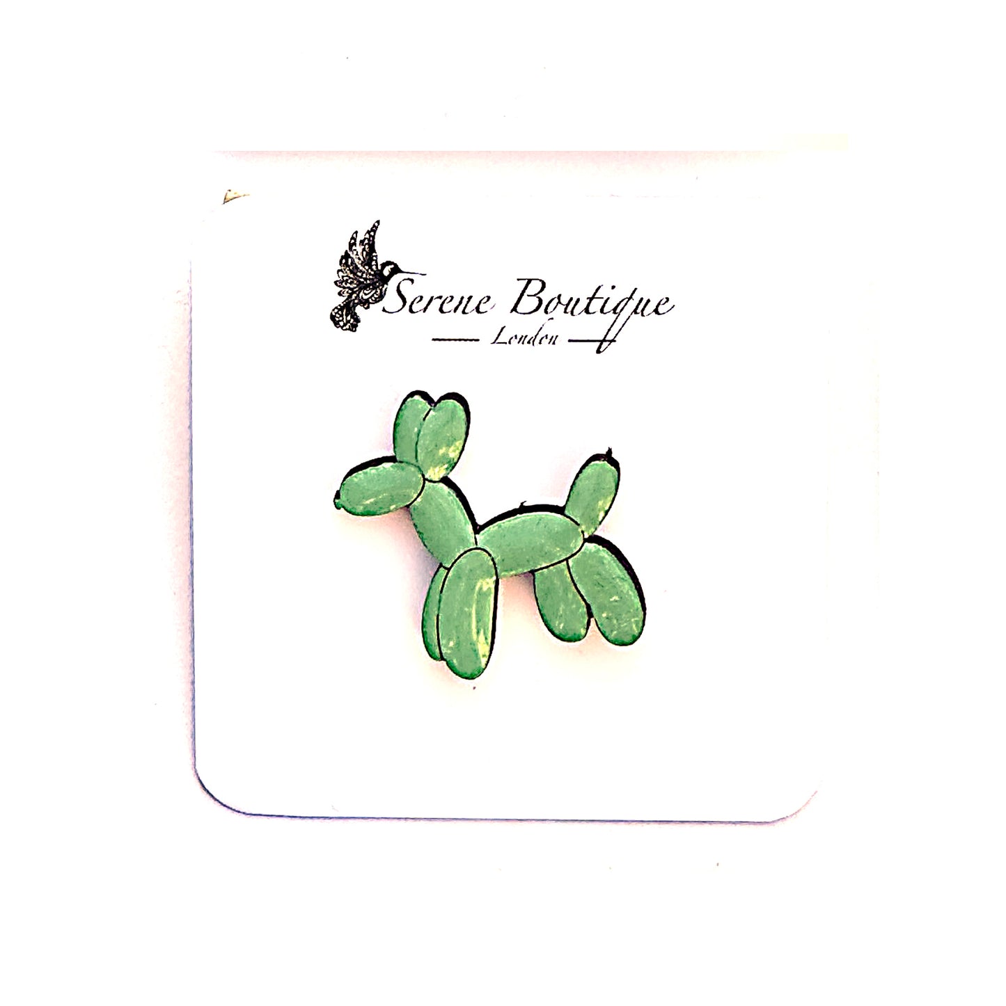 Hand-Painted Wooden Balloon Dog Brooch – Gloss Resin Finish