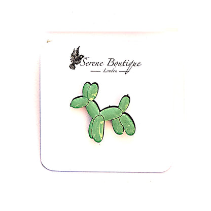 Hand-Painted Wooden Balloon Dog Brooch – Gloss Resin Finish