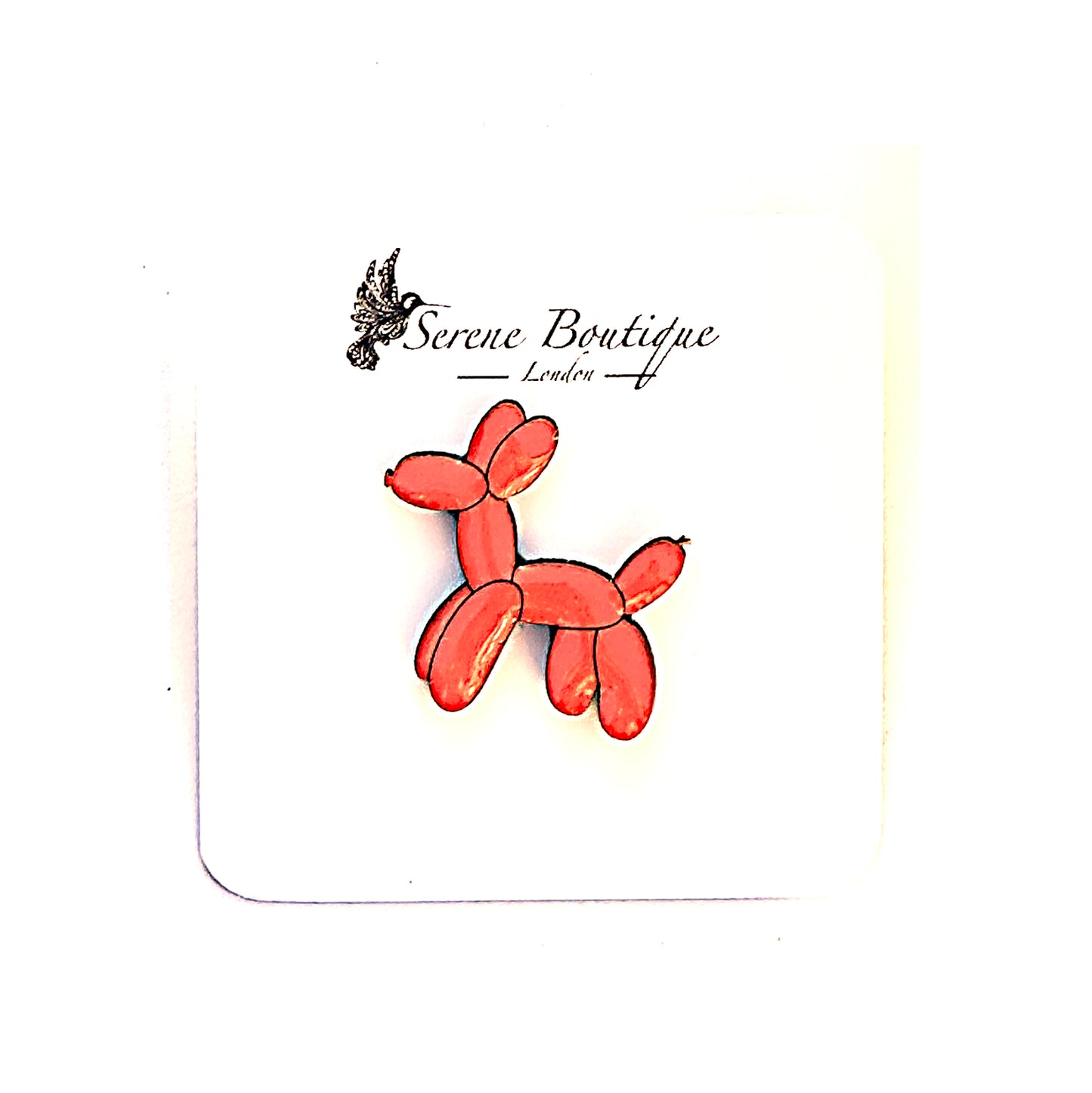 Hand-Painted Wooden Balloon Dog Brooch – Gloss Resin Finish