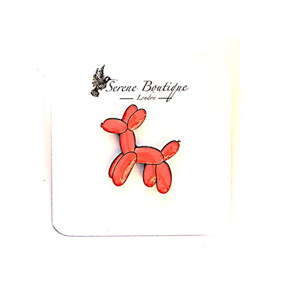 Hand-Painted Wooden Balloon Dog Brooch – Gloss Resin Finish
