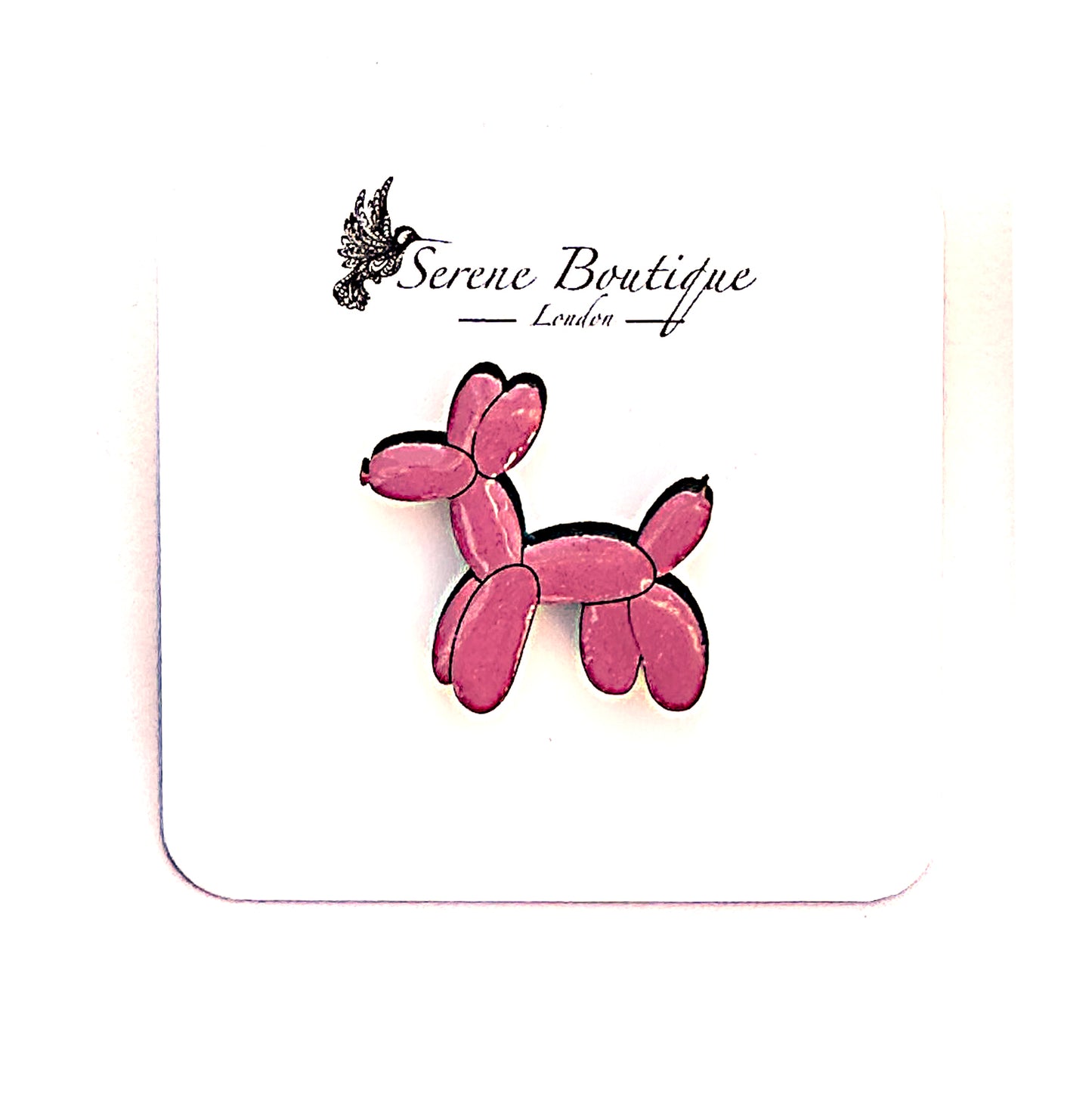 Hand-Painted Wooden Balloon Dog Brooch – Gloss Resin Finish