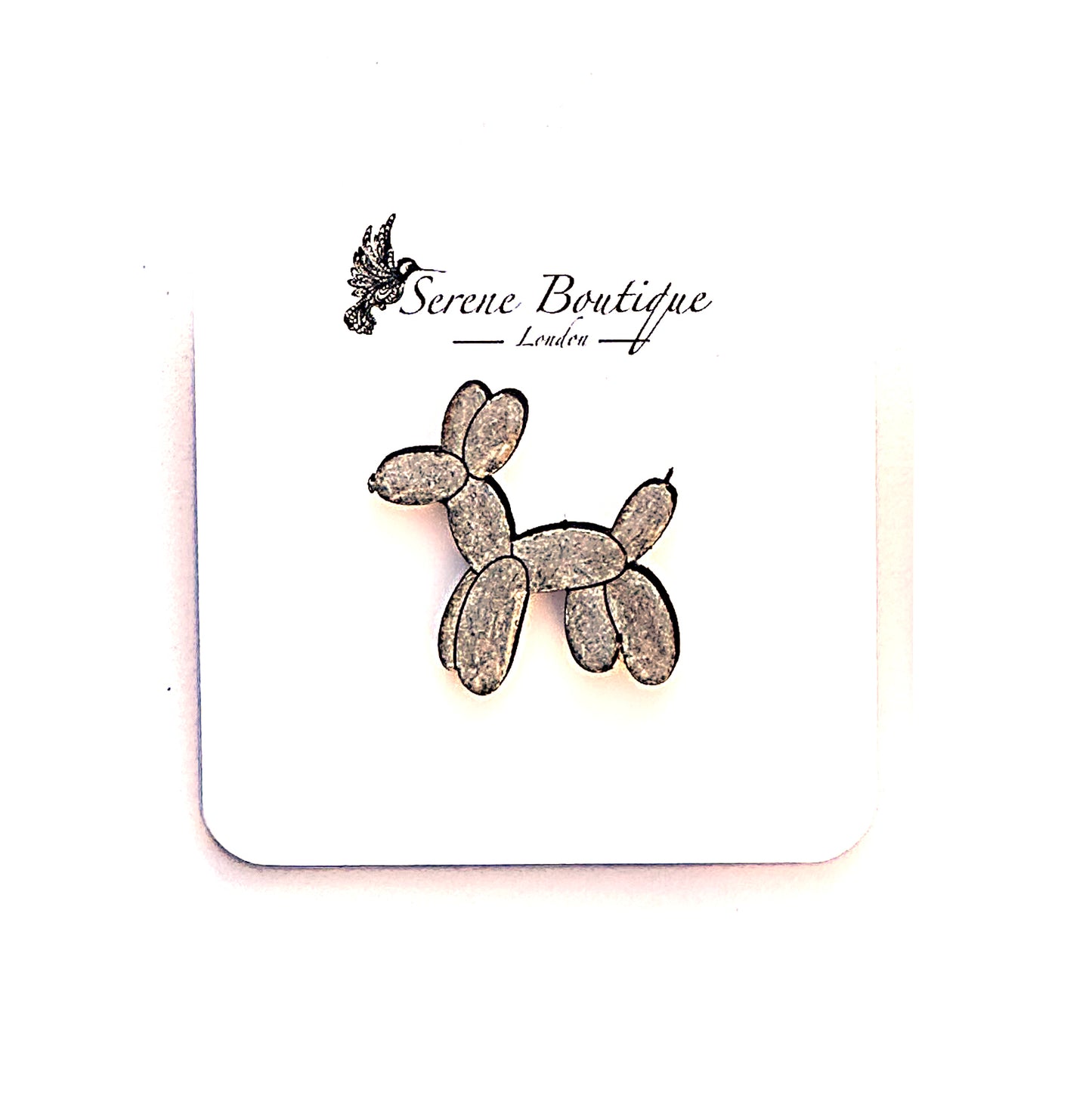 Hand-Painted Wooden Balloon Dog Brooch – Gloss Resin Finish